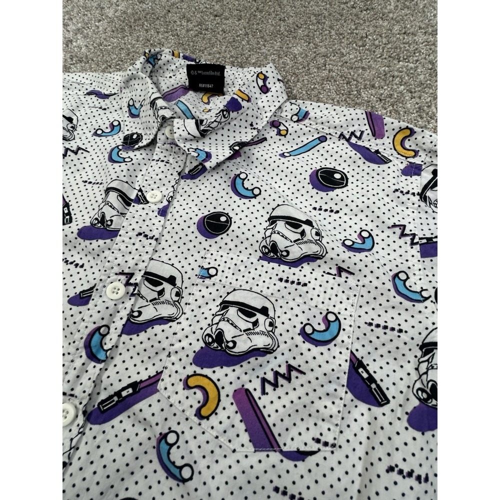 Men's Star Wars Button Up 90s Themed Shirt Sz M Stormtrooper Death Star